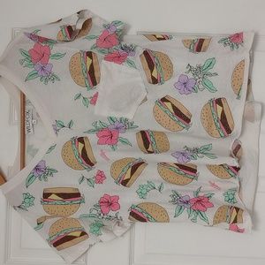 WildFox Cheeseburger and hibiscus shirt